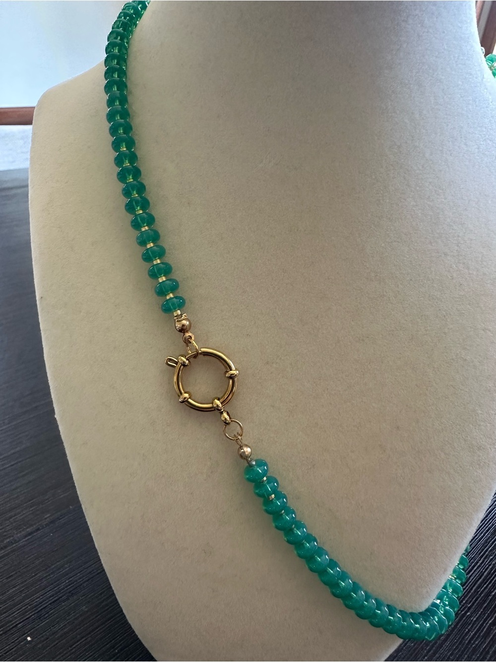 Green Glass Beaded Necklace - Strand of Glossy Emerald Color Beads